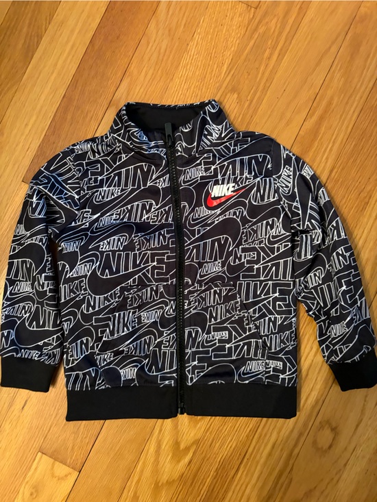 Nike Other - Nike | Toddler Black Allover Logo Zip Jacket - Red Swoosh | Size: 24M